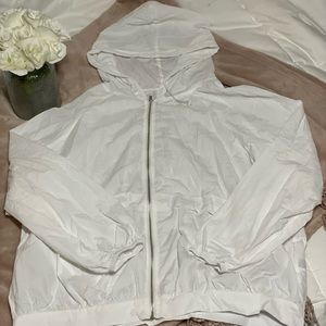 NWOT - SHEIN - Bright White Wind Breaker - Hood - Drawstrings - Zipper